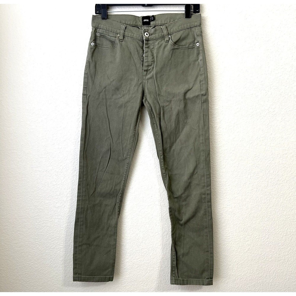 Asos Mens Jeans Size 30 Green Button Fly Slim Leg